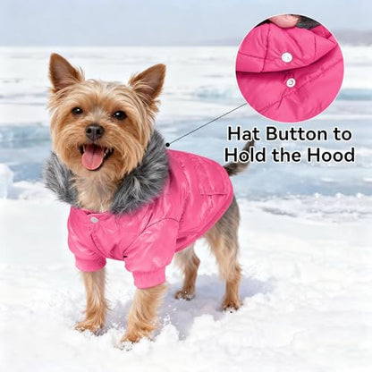 Dog Coat for Small Dogs, Windproof Doggie Puffer Jacket with Leash Hole, Extra Warm Dog Jacket Winter Coat, Pink XXL - color: Pink, size: XX-Large