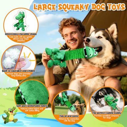 Fuufome Large Squeaky Dog Toys:Plush Tug of War Dog Toys with Crinkle-Interective Chew Toys for Small,Medium,and Large Breeds- Puppy Toys Keep Them Busy&Dental Exercise - color: dark green