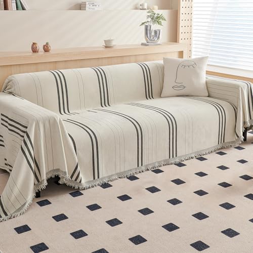 Couch Cover Reversible Chenille Loveseat Sofa Covers for Dogs Pets Dark Grey Couch Protector for 2 Cushion Couch Sofa Vertical Stripe Jacquard Sofa Slipcover Sectional, 71"x118" - color: A0# Beige/Dark Grey - Striped, size: Large 71" x 118"
