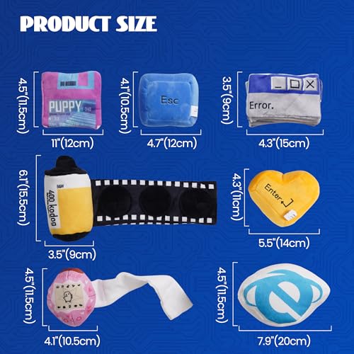 Nocciola Funny Squeaky Dog Toys, Old Tech Themed Stuffed Plush Puppy Toy Set with Hidden Treat Pockets, Cute Crinkle Chew Toys for Small Medium Large Breed, Boy Dog Birthday Gifts, 7 Packs - style: Tech Themed