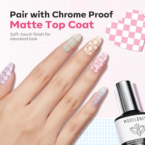 Modelones 16PCS Plaid Nail Stamping Kit – French Tip Stamper White Black Painting Gel Polish Chrome Powder Proof Matte Gel Top Coat Gingham Template Dual Nail Art Brush Summer Manicure Gift for Women - color: A A A1 Classic Plaid Elegance