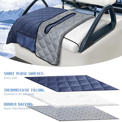 Golf Cart Seat Covers with 4 Front Pockets, Thick Seat Towel Blanket with Non-Slip Backing, Fits EZGO, Club Car, Yamaha and More 2 & 4 Passenger Golf Carts, Navy Blue - color: Navy Blue