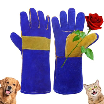HANDLANDY Animal Handling Gloves, Bite-Proof, Scratch-Resistant, Pet Gloves for Dogs, Cats, Falconry, Gardening - color: Blue, size: 14 Inches