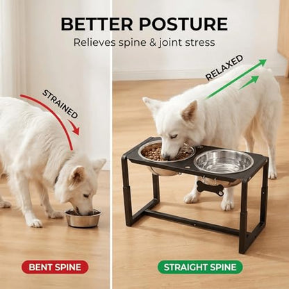 Metal Elevated Dog Bowls, Raised Dog Bowls for Large/Extra Large Breeds with Two 111oz Stainless Steel Food Bowls, 3 Adjustable Height (8.8"/11.5"/14") Dog Bowl Stand Protect Neck & Joints - size: 8.8-14" | L/XL Dogs | 2×111oz Bowls