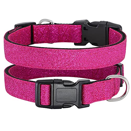 TDTOK Glittering Basic Dog Collar, Comfy & Durable Dog Collar for Small Medium Large Dogs with Eco-Friendly Plastic Buckle, Adjustable Stylish Nylon Dog Collars, Fit Necks: 9.8-22.4’’ (M, Rosy) - color: Rosy, size: M