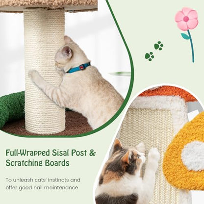 Tangkula Mushroom Cat Tree, Cute Cat Tower with Full-Wrapped Sisal Post, Scratching Board & Spring Ball, Cat Condo, Flower Cat Tree Tower for Indoor Cats Large Adult (40.5 Inch) - size: 40.5 Inch