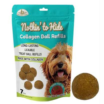 Fieldcrest Farms Nothin’ to Hide Collagen Ball Refills – 7 Pack Lickable Dog Treats for Seek-A-Treat Double Puzzle Ball, Low-Calorie, Freeze for Extended Play