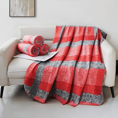 ZYFZCYBL Fleece Throw Blankets for Couch Bulk Lightweight Warm Soft Cozy Blanket 6 Pack Bulk Fleece Blanket Solid for Bed Couch Office Gifts Outdoor 50 x 60 inch （Red and Grey） - color: Plaid (Red and Grey)