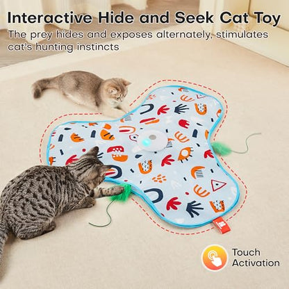 Potaroma Hide and Seek Interactive Cat Toys, Moving Concealed Wand Feather, Automatic Chargeable Indoor Kitten Exercise Kicker, Mouse Squeaky, Floral Cover - color: Floral Cover