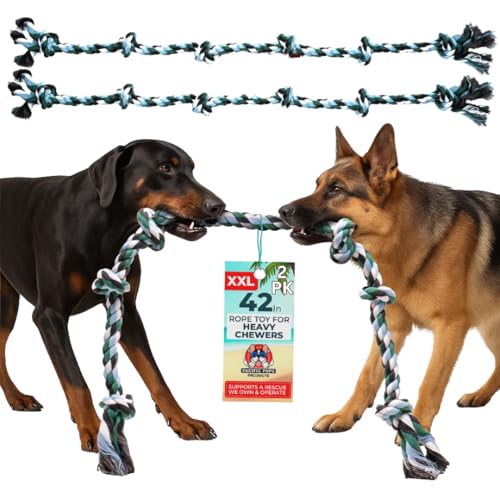 Giant Dog Rope Toys for Extra Large Dogs - 42 Inch, 6 Knot Tough Rope Chew Toys for Large Dogs - Benefits Non-Profit Animal Rescue - Indestructible Dog Toy for Aggressive Chewers (2 Pack) - color: Green, size: 2 Pack