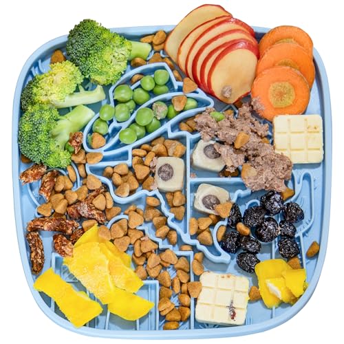 Puzzle Feeder Dog Lick Mat,Freezable Dog Enrichment Toys for Mental Stimulation and Anxiety Relief, Silicone Lick Mat for Dogs and Cats, Dog Slow Feeder that Supports All Types of Food, Blue - color: Blue