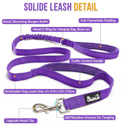 Lukovee No Pull Dog Harness and Leash Set - Heavy Duty Dog Vest with Soft Velvet Padding for Medium Large Dogs, Adjustable Reflective Tactical Harness with 2 Control Handles & Front Clip (M, PU) - color: Purple, size: Medium