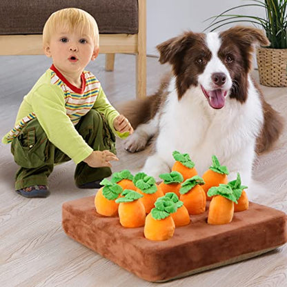 Interactive Dog Toys，Carrot Snuffle Mat for Dogs Plush Puzzle Toys 2 in 1 Non-Slip Nosework Feed Games Pet Stress Relief with 12 Carrots - style: NORMAL