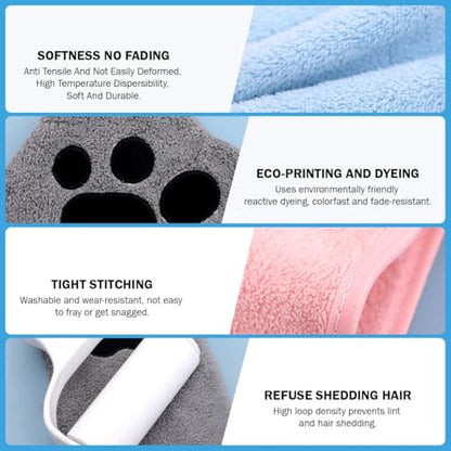 Dog Drying Mitts 3 Pairs Super Absorbent, Ultra Soft Microfiber Pet Bath Towel Gloves for Quickly Drying Dogs Cats, Grooming Hand Towels for Muddy Paws, Ears, Underbelly after Bathing Rainy Walks