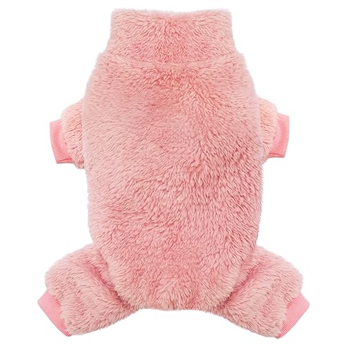 Idepet Velvet Dog Pajamas, Turtleneck Dog Sweater Fuzzy Plush Onesie Soft Cat Apparel Pet Clothes Winter Outfit Doggy Pjs Puppy Jumpsuit for Small Dogs Cats (Pink,XS) - color: Pink, size: X-Small
