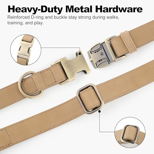Plutus Pet Genuine Leather Dog Collar – Adjustable Pet Collar with Quick Release Metal Buckle, Soft Real Leather for Small Medium Large Dogs, Heavy Duty & Skin-Friendly (Beige, S) - color: Beige, size: S