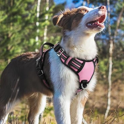 rabbitgoo Dog Harness Medium Sized, No Pull Dog Vest with 3 Buckles, Adjustable Soft Padded Pet Harness with Easy Control Handle and Reflective Strips, Light Pink, M - color: Light Pink, size: Medium