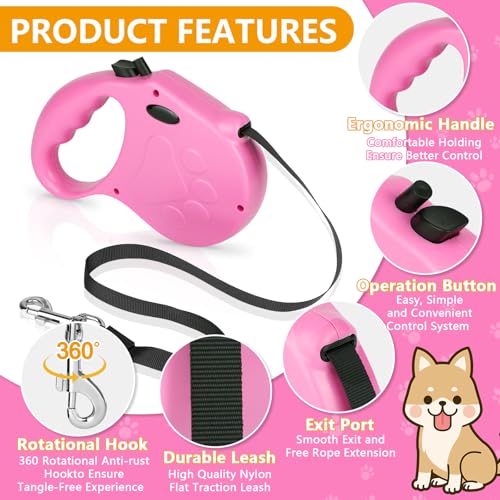 Retractable Dog Leash, 16ft Dog Walking Leash for Small Dogs up to 77lbs, Non-Slip Handle - Pink - color: Pink