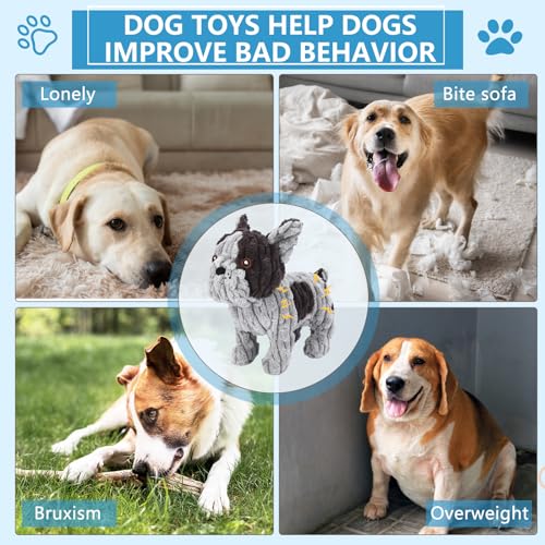 Letsmeet Dog Toys Plush Interactive Dog Toy with Crinkle Paper and Squeaker, Reduce Boredom and Anxiety, Cute Dog for Small Medium Large Dogs, Grey - style: French Fight