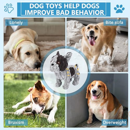 Letsmeet Dog Toys Plush Interactive Dog Toy with Crinkle Paper and Squeaker, Reduce Boredom and Anxiety, Cute Dog for Small Medium Large Dogs, Grey - style: French Fight
