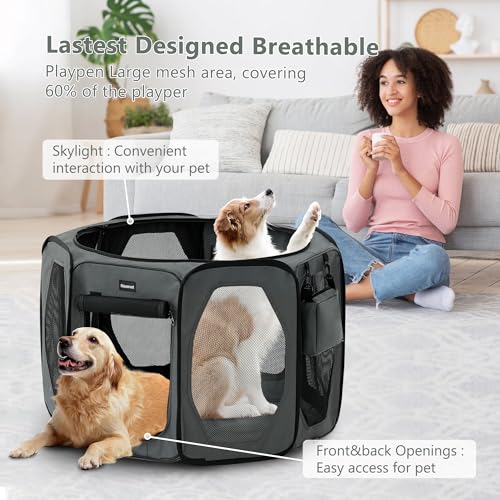 Nasonet Dog Playpen, Cat Dog Crate Portable Pet Exercise Cage Kennel House Puppy Playpen Animal Playpen Indoor/Outdoor, Water-Resistant Kennel Tent with Traveling Bag (Grey, Large)