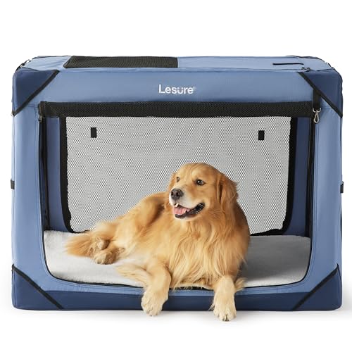 Lesure Collapsible Dog Crate - Portable Travel Kennel for Extra Large Dog, 4-Door Pet Crate with Mesh Windows, Indoor & Outdoor, Blue - color: Blue, size: 42.0"L x 28.0"W x 30.0"H