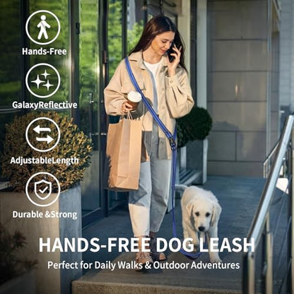 Hands Free Dog Leash by Kazazoo, Adjustable 5.8-8.5FT Waist & Crossbody Leash with Quick Off Buckle, Reflective Stitches for Walking, Jogging,Medium to Large Dogs & Puppies M Size Blue - color: Blue, size: M