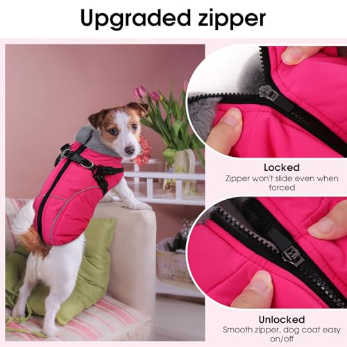Dog Coats for Large Dogs, Dog Puffer Jacket with Harness Built in, Pet Warm Winter Vest, Rose L - color: Rose, size: Large