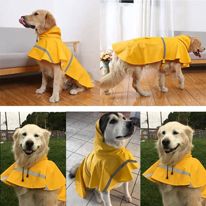 NACOCO Large Dog Raincoat Adjustable Pet Water Proof Clothes Lightweight Rain Jacket Poncho Hoodies with Strip Reflective (M, Yellow) - color: Yellow, size: Medium (Pack of 1)