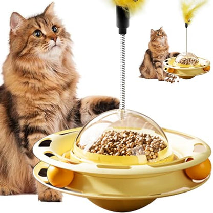 Cat Toys Interactive Track Balls,3 in 1 Cat Roller Toy for Indoor Cats,360° Rotating Food Leakage Device，Solve cat Anxiety and Attract Cats to Play (Yellow) - color: yellow