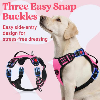 rabbitgoo Dog Harness for Large Dogs, No Pull Pet Harness with Soft Padded Handle, Adjustable Reflective Vest with 3 Buckles, Easy Walking Harness with 2 Leash Clips, Pink, L - color: Pink, size: Large