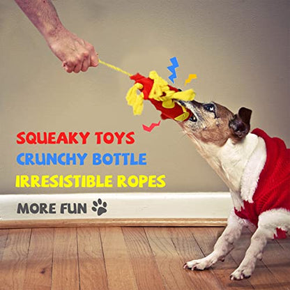 lilfrd Water Bottle Dog Toys - Dog Puzzle Squeaky Enrichment Treat Dispensing Rope Snuffle Plush Toy, No Stuffing Durable Soft Crunchy Toys for Small Medium Large Dogs Puppy - Octopus Squid - style: Octopus