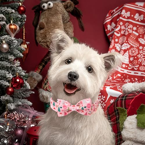 Christmas Dog Collar with Bow Tie - Cute Pink Christmas Santa Dog Collars, Adjustable Heavy-Duty Winter Holiday Bowtie Collar for Small Medium Large Boy Girl Dogs XS - color: B-Pink Santa, size: XS