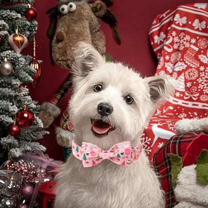 Christmas Dog Collar with Bow Tie - Cute Pink Christmas Santa Dog Collars, Adjustable Heavy-Duty Winter Holiday Bowtie Collar for Small Medium Large Boy Girl Dogs XS - color: B-Pink Santa, size: XS
