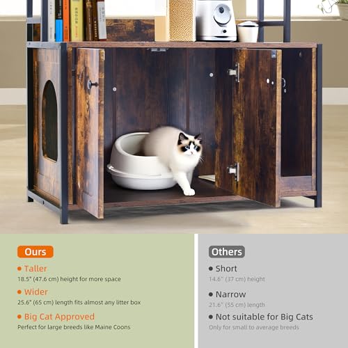 Garvee Cat Litter Box Enclosure with Shelves, 52'' Large Hidden Cats Furniture for Most Litter Box, Wood Enclosed Dog Proof Cat Kitty Cabinet with Scratch Mat Brown - color: Brown