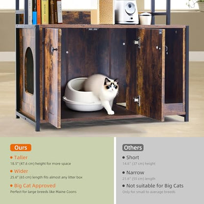 Garvee Cat Litter Box Enclosure with Shelves, 52'' Large Hidden Cats Furniture for Most Litter Box, Wood Enclosed Dog Proof Cat Kitty Cabinet with Scratch Mat Brown - color: Brown