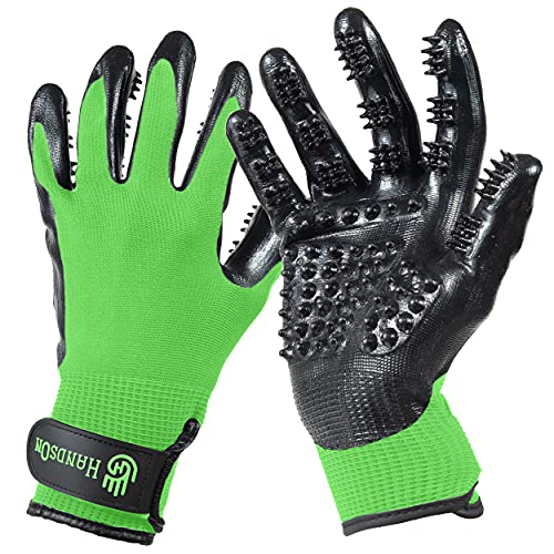Pet Shedding, Bathing, Grooming, Hair Removing Gloves, Gentle Brush for Cats, Dogs, Horses by the #1 Ranked, Award-Winning Handson Gloves (Green, X-Large) - color: Mono Green, size: X-Large (1 Pair)