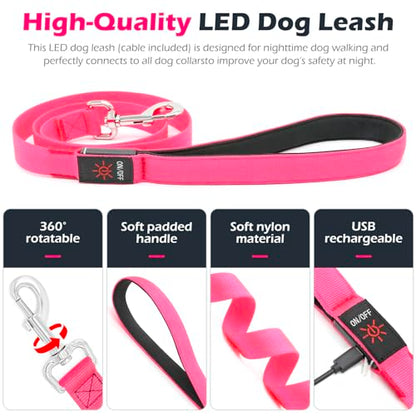 LED Dog Leash with Light - 4 Feet, Rechargeable, Nylon Webbing, Glow Safety Standard Dog Leash (Pink) - color: Pink, size: 4 Feet