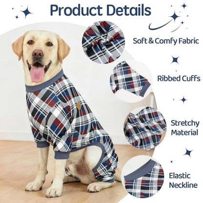 XPUDAC 4 Pack Dog Pajamas for Large Dogs Cats Plaid Doggie Clothes Puppy Onesies Christmas Pajamas Jumpsuits Pet Pjs Shirt Apparel 4X-Large, Red Green Beige Grey - size: 4X-Large(Chest-28.7" Back-21.7" Neck-18.5")