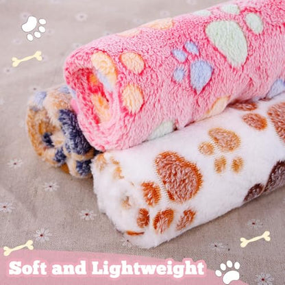 12 Pcs Small Dog Blanket Fleece Puppy Blankets Washable Pet Blankets for Cats Soft Flannel Paw Printed Throw for Guinea Pig Indoor Kittens Doggie (23 X 16 Inch, White, Dark Gray, Pink, Camel) - color: Gray, White, Camel, Pink
