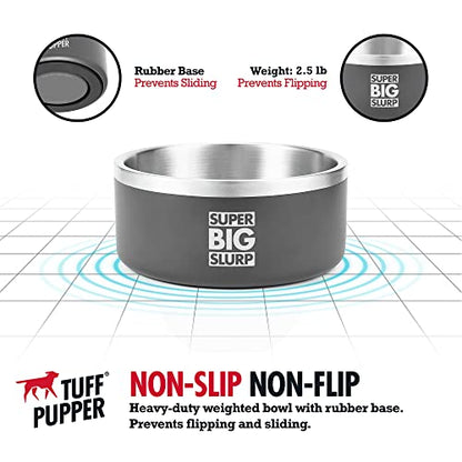 Tuff Pupper 100 oz Heavy Duty Insulated Stainless Steel Dog Bowl for Large Dogs, Non-Slip Base, Dishwasher Safe - color: Cool Grey, size: 100oz