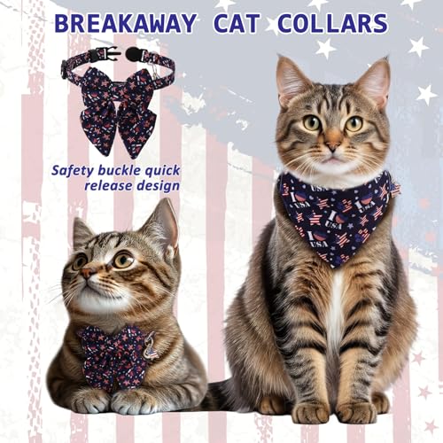 6PCS Independence Cat Collar with Bells Bandana and Bowtie, Breakaway Adjustable Cat Bow Tie Collars, Cute Bow Tie for Kittens Or Certain Puppies - color: Independence Day