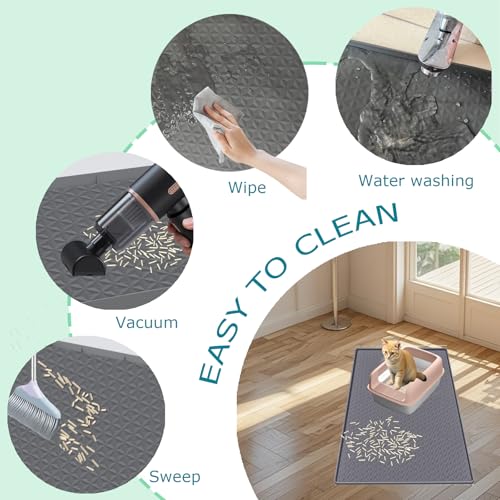 Cat Litter Mat for Litter Box, Silicone Large Cat Litter Trapping Mat - 51.2x25.6 in, Waterproof & Non-Slip, Durable & Easy Clean, Gray - color: Grey, size: 51.2"L x 25.6"W