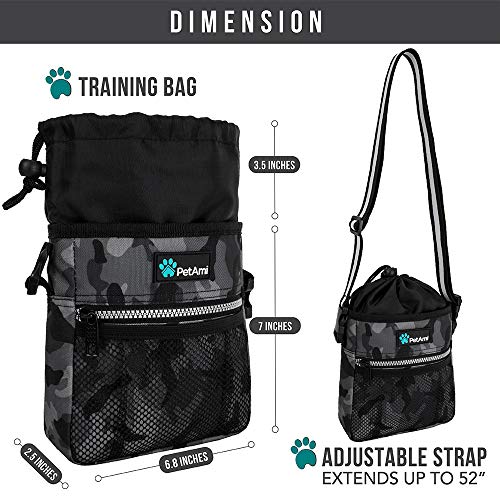 PetAmi Dog Treat Pouch, Pet Treat Pouch for Training, Dog Walking Bag Holder for Kibbles, Pet Food Toy, Dog Trainer Essentials Supplies, Poop Bag Dispenser, 3 Ways to Wear (Camo Black) - color: Camo Black