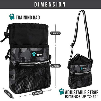 PetAmi Dog Treat Pouch, Pet Treat Pouch for Training, Dog Walking Bag Holder for Kibbles, Pet Food Toy, Dog Trainer Essentials Supplies, Poop Bag Dispenser, 3 Ways to Wear (Camo Black) - color: Camo Black