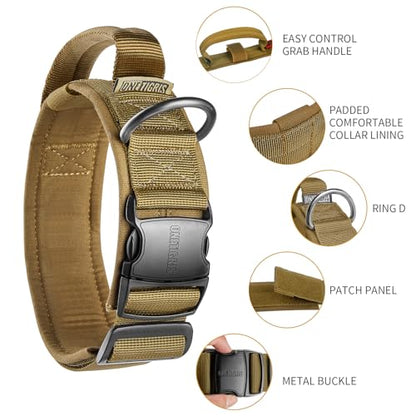 OneTigris Tough Dog Collars, Tactical Dog Collar with Handle, Milltary Adjustable Dog Collar with Heavy Duty Metal Buckle for Training (Medium (Pack of 1), Brown) - color: Brown, size: Medium