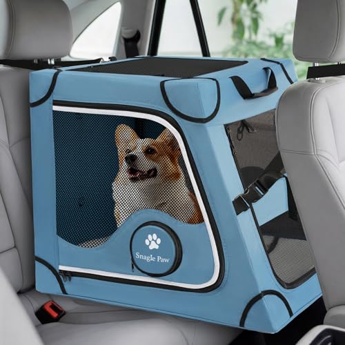 Portable Dog Crate for Car Travel,Metal Frame Pet Crate,Pet Carrier for Car Back Seat Secures with Headrest Strap and Seatbelt,M - color: Blue, size: Medium