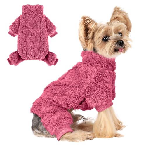 Dog Sweater, Dog Pajamas Small Sized Dog,Warm Fleece Pajamas for Dogs, Winter Chihuahua Yorkie Teacup Cat Sweater Clothes Outfits,Soft Cold Weather Pet Coat(M,Dark Pink) - color: Dark Pink, size: Medium (Chest 18.5in)