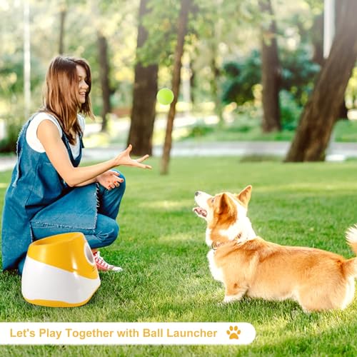 MEKAPLE Automatic Dog Ball Launcher, Dog Ball Thrower with 15 Mini Tennis Balls Sizing 2 Inch and Mesh Bag, Interactive Dogs Toys Tennis Balls Launcher for Small Dogs with 3 Distance Settings - color: Orange