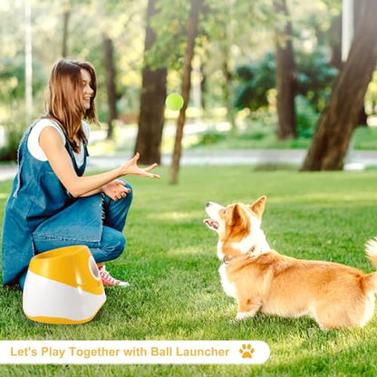MEKAPLE Automatic Dog Ball Launcher, Dog Ball Thrower with 15 Mini Tennis Balls Sizing 2 Inch and Mesh Bag, Interactive Dogs Toys Tennis Balls Launcher for Small Dogs with 3 Distance Settings - color: Orange